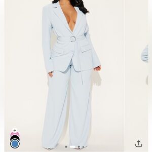 Fashion Nova Light Blue Wide Leg Jumpsuit